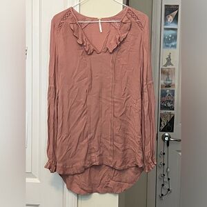 Free People Pink Long Sleeved Blouse